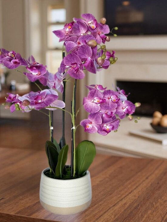 Other - 28" 4 Branches Fake Orchid Plant with Ceramic Planter Maintenance-Free Potted Fl